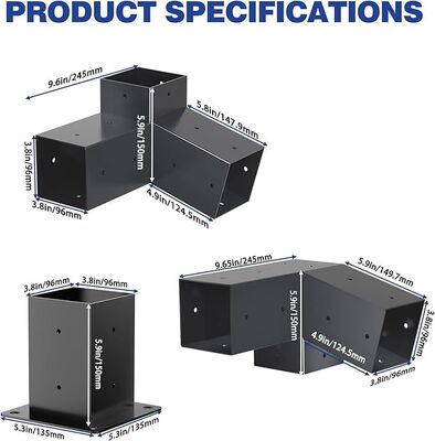 Kit de hardware de pérgola al aire libre 4x4 pulgadas soportes metálicos inclinados de 3 vías
